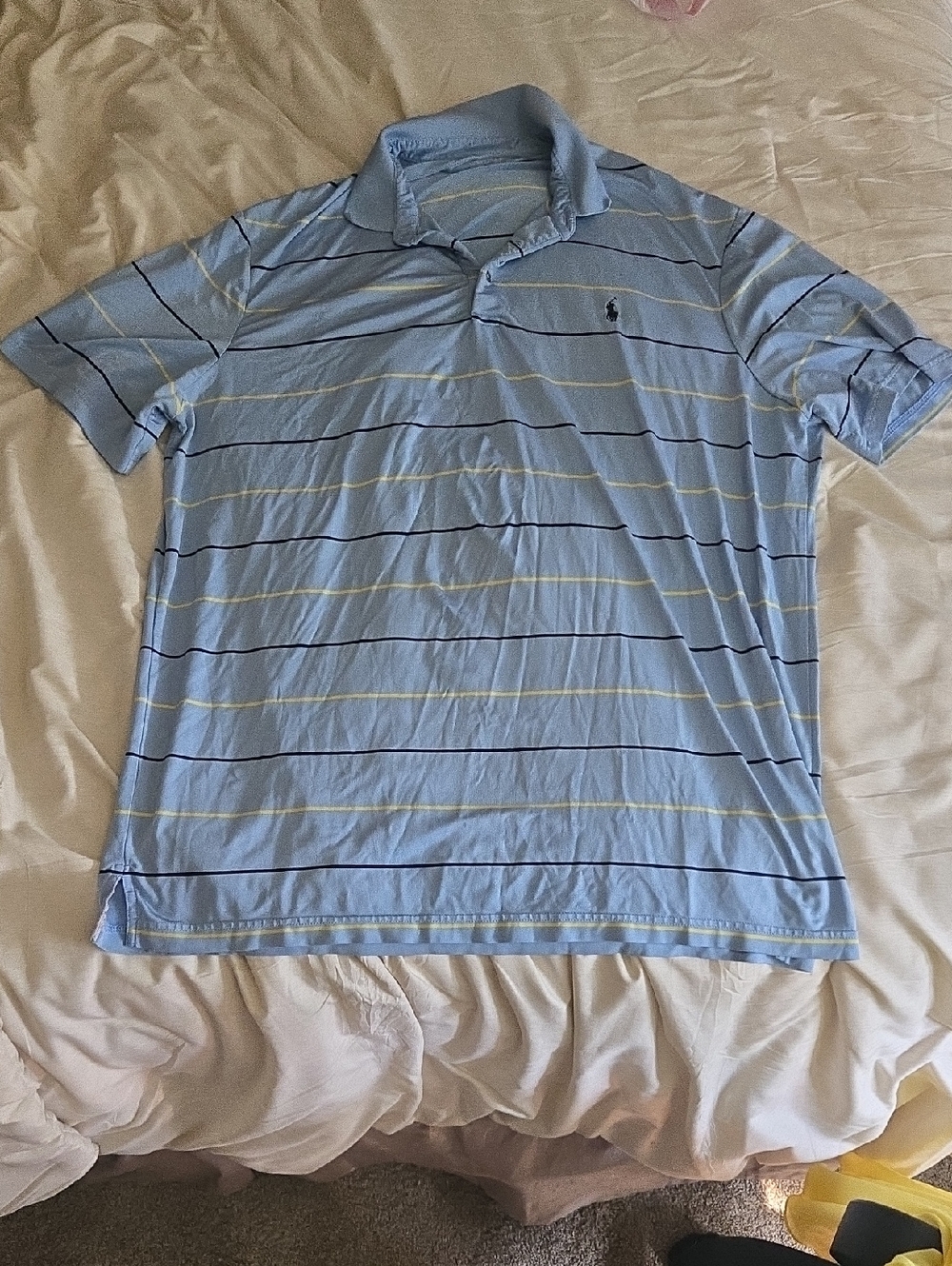 Ralph Lauren Performance Light Blue Polo with Navy & Pale Yellow Stripes